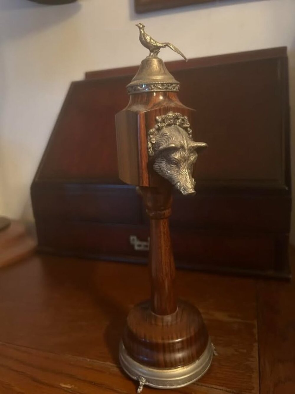 RARE Antique REUGE Swiss Musical Pepper Mill Music Box Antique Wooden Brass Bird